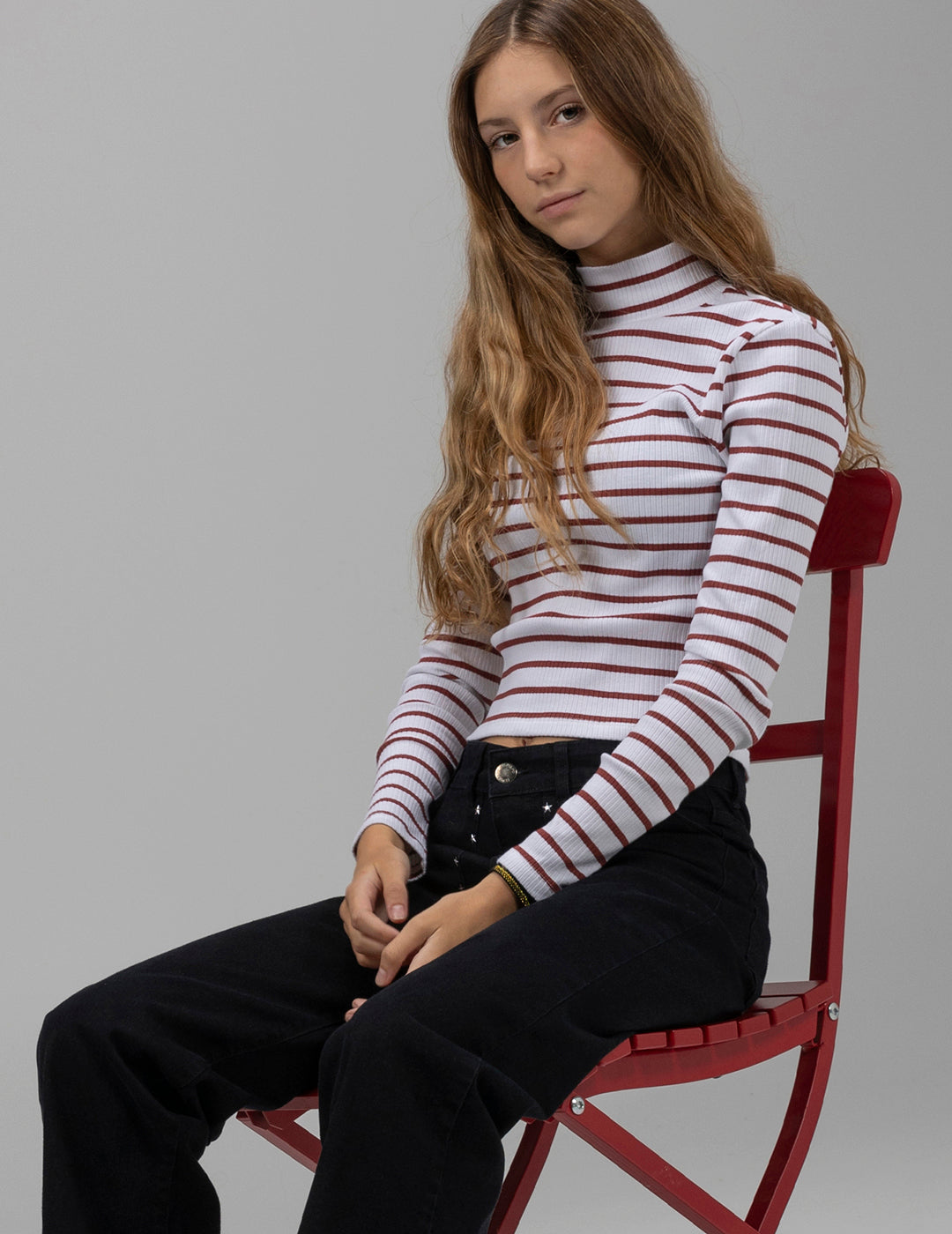 TEEN LONG SLEEVE T-SHIRT SWAN NECK TILE STRIPES