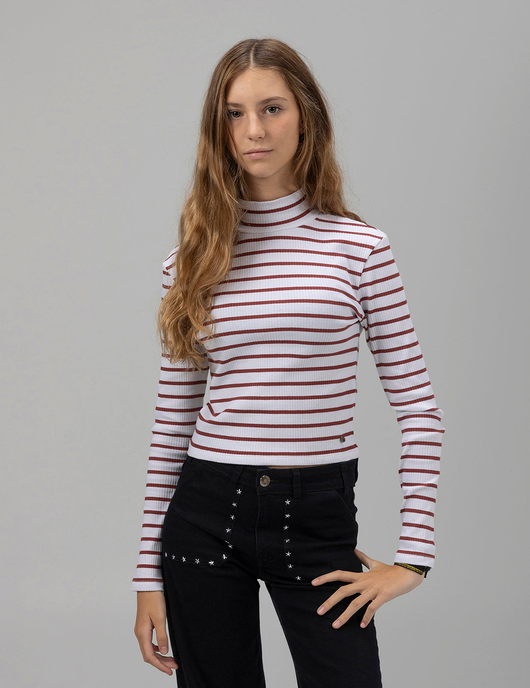 TEEN LONG SLEEVE T-SHIRT SWAN NECK TILE STRIPES