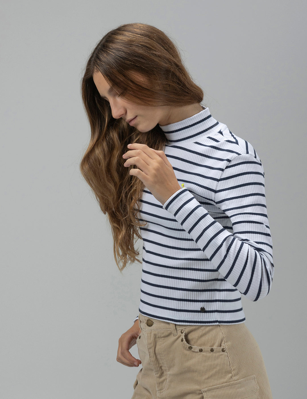 TEEN LONG SLEEVE T-SHIRT SWAN NECK STRIPED PURE WHITE