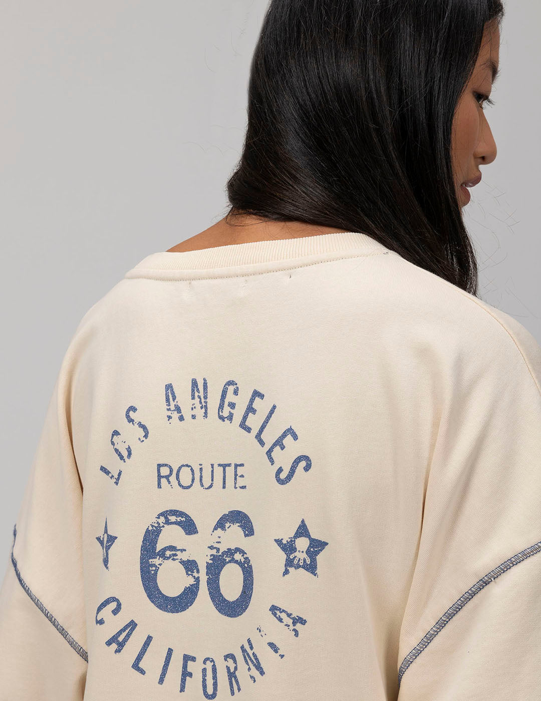 SUDADERA TEEN ROUTE 66 CREMA