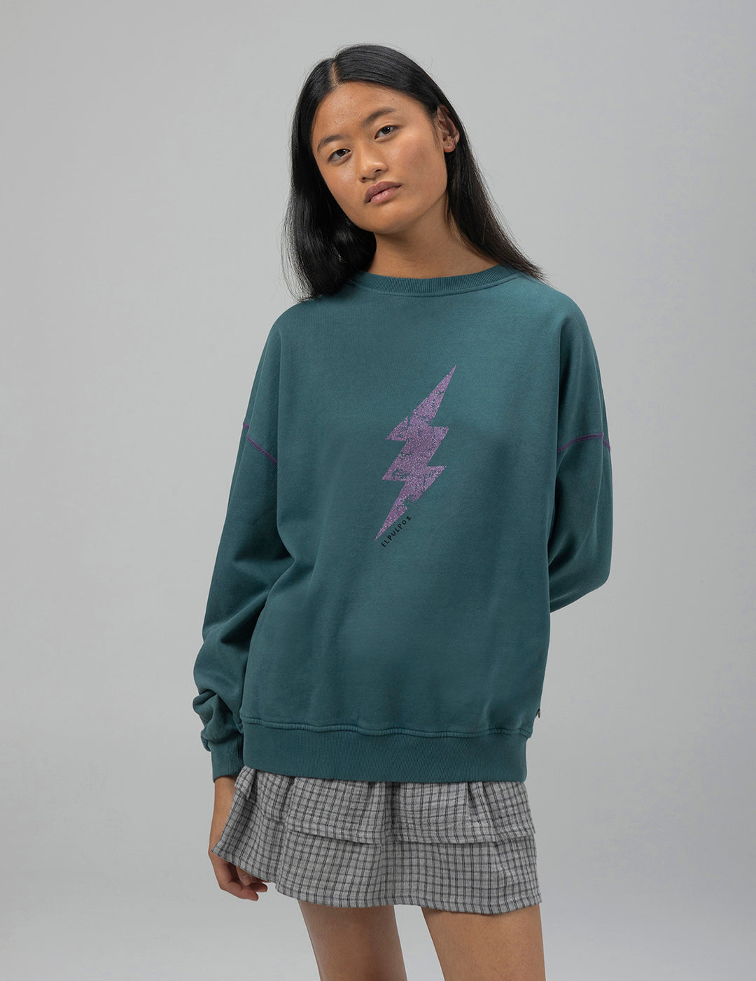 TEEN SWEATSHIRT BOTTLE GREEN GLITTER LIGHTNING