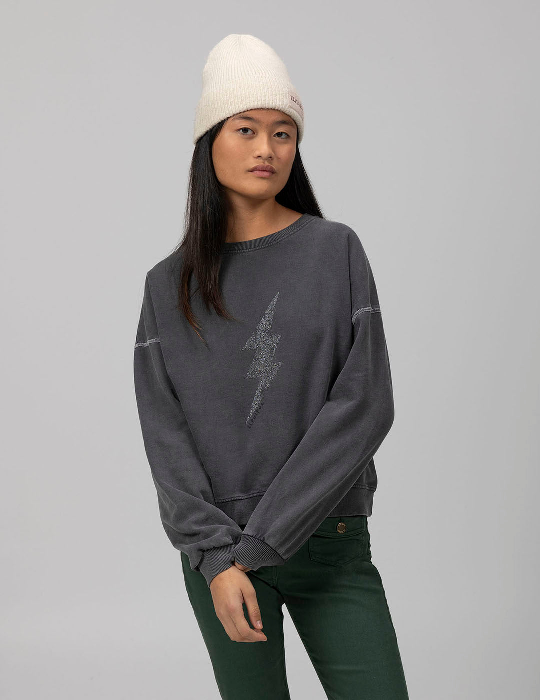 TEEN BLACK GLITTER LIGHTNING SWEATSHIRT DELAVÉ