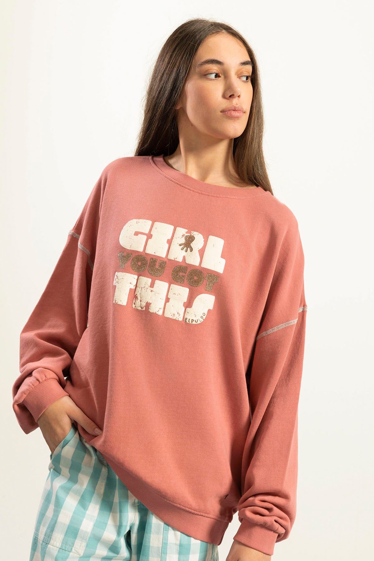 WASHED TEEN SWEATSHIRT GIRL YOU GOT THIS CORAL