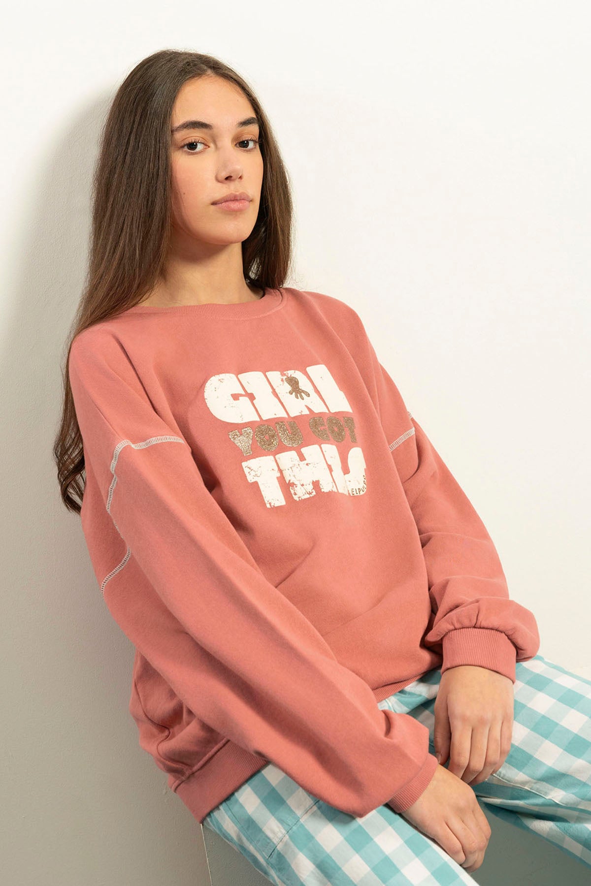 WASHED TEEN SWEATSHIRT GIRL YOU GOT THIS CORAL