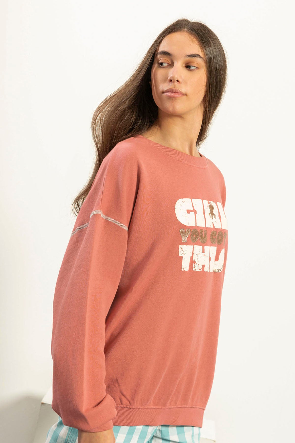 WASHED TEEN SWEATSHIRT GIRL YOU GOT THIS CORAL