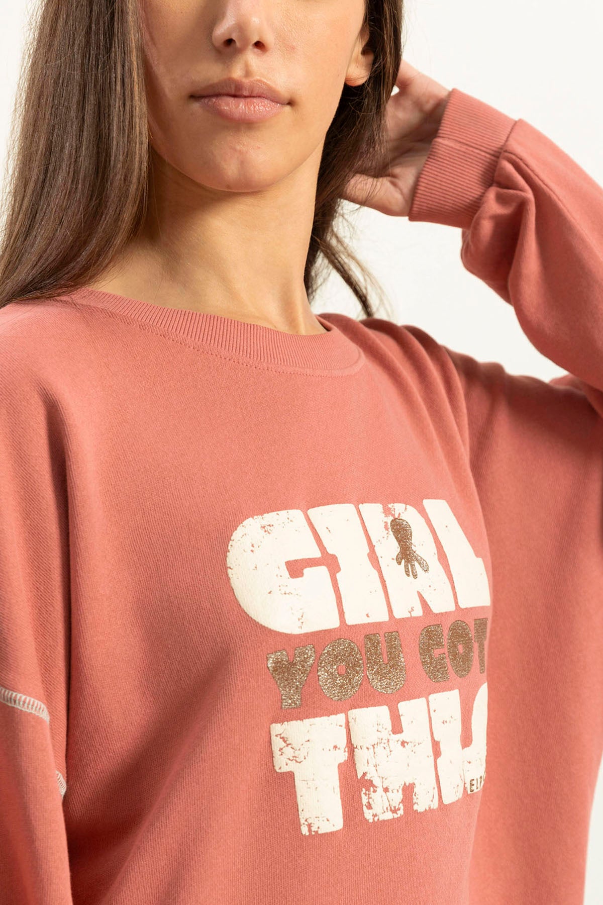 WASHED TEEN SWEATSHIRT GIRL YOU GOT THIS CORAL