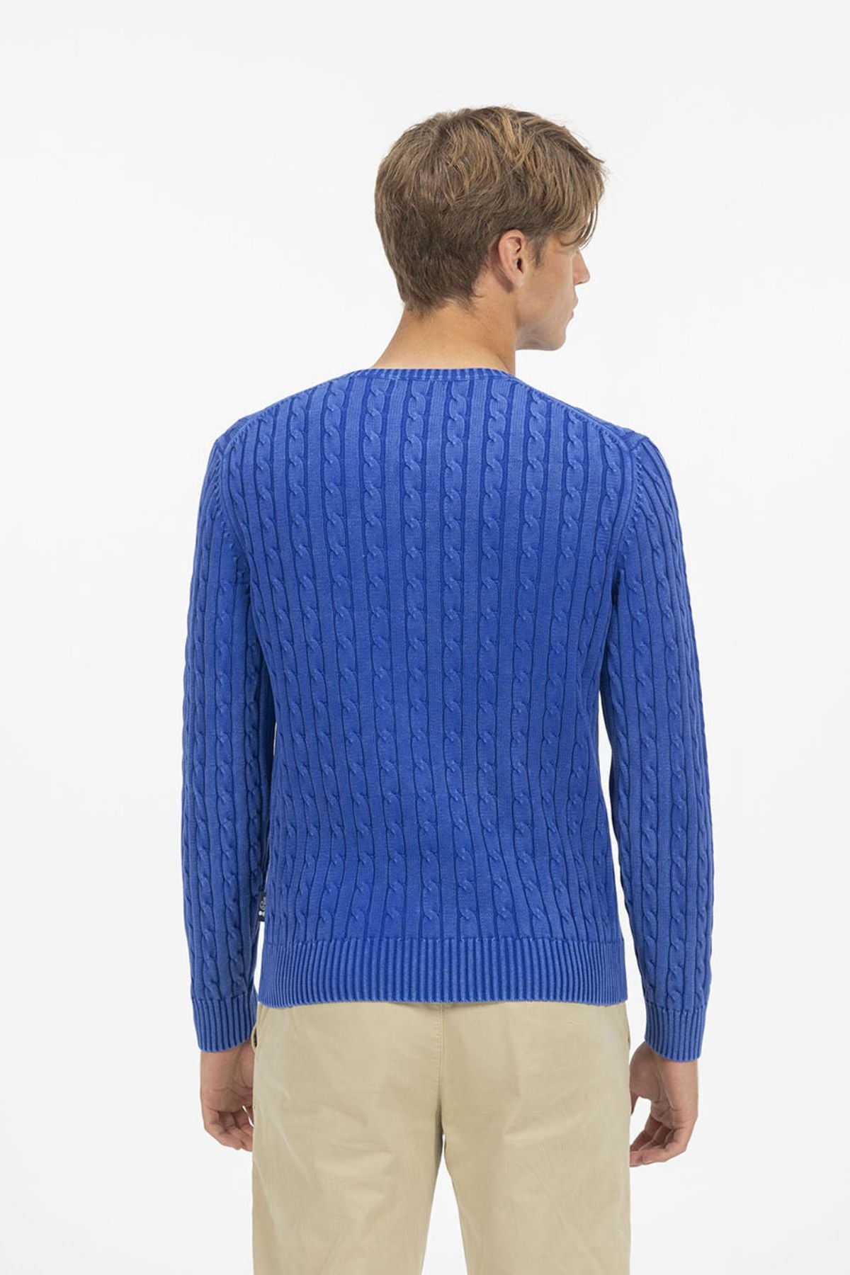 ROYAL BLUE WASHED CABLE KNIT SWEATER