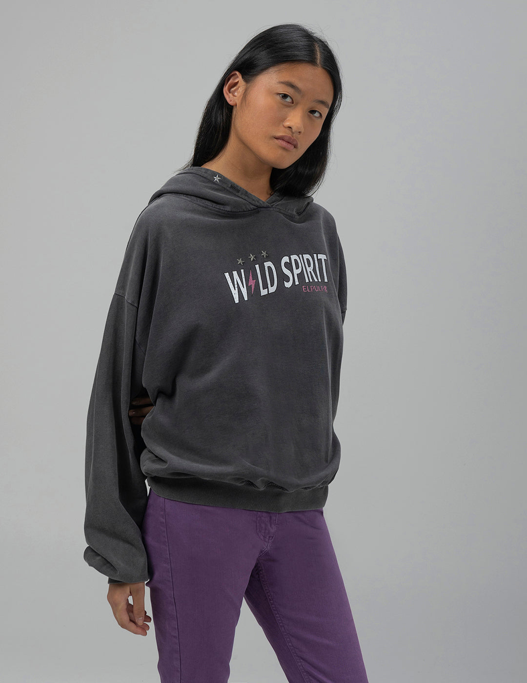 TEEN WILD SPIRIT BLACK DELAVÉ HOODIE