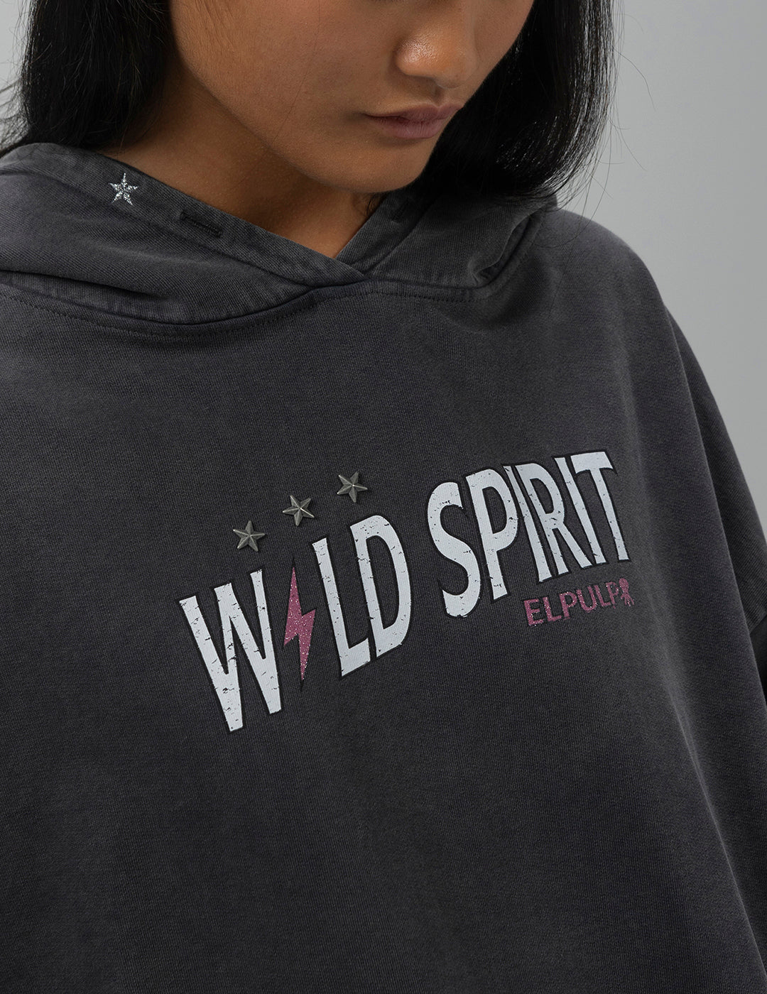 TEEN WILD SPIRIT BLACK DELAVÉ HOODIE