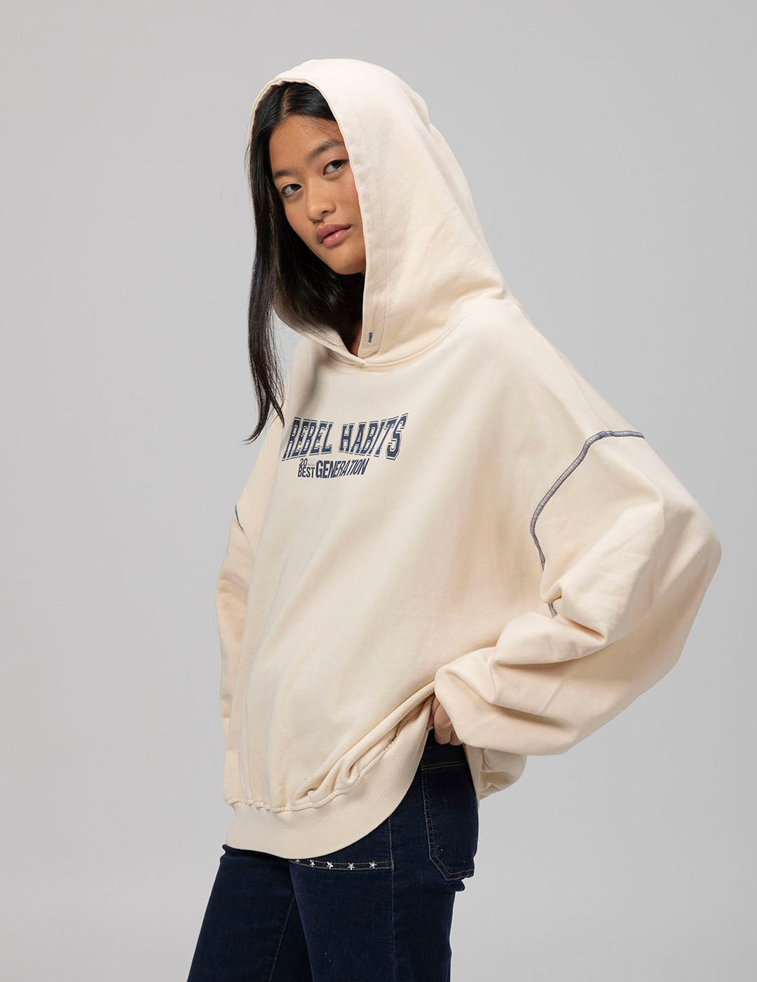 TEEN REBEL HABITS CREAM HOODIE