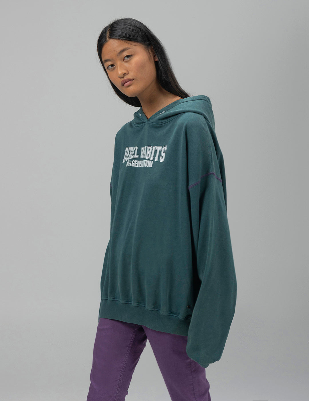 TEEN REBEL HABITS HOODIE BOTTLE GREEN