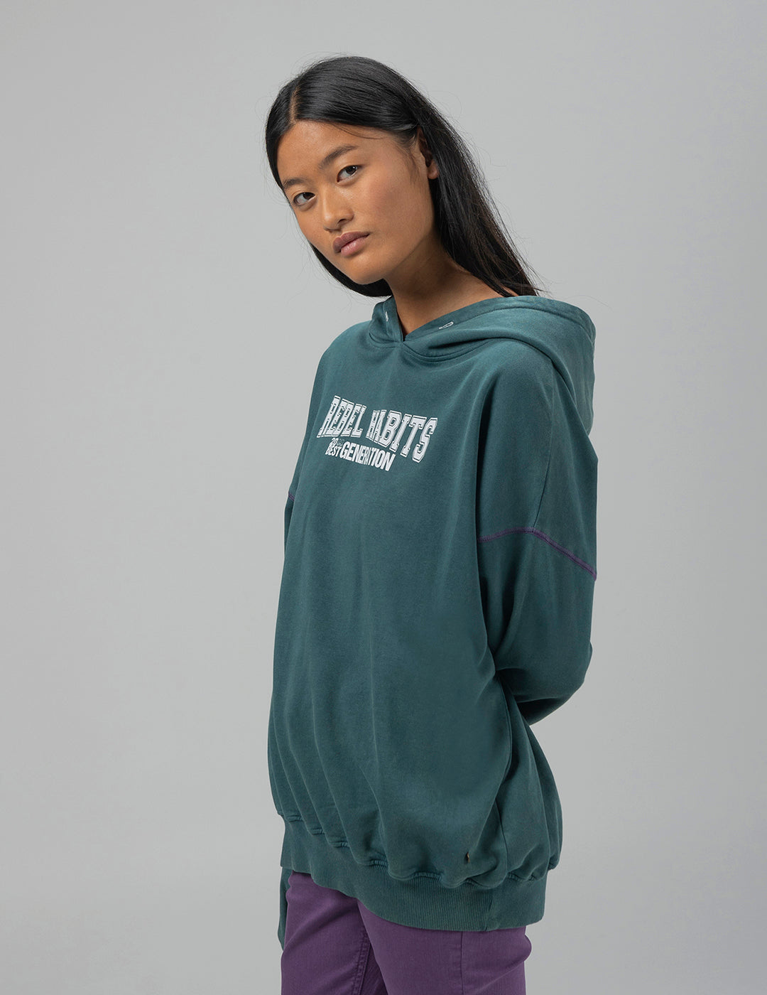 TEEN REBEL HABITS HOODIE BOTTLE GREEN