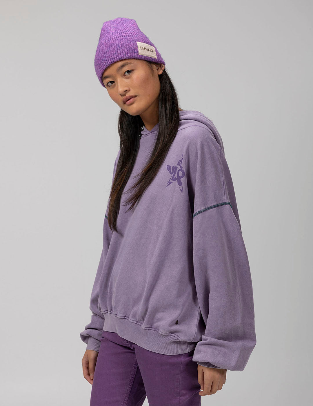 SUDADERA CAPUCHA TEEN BÁSICA LOGO MORADO