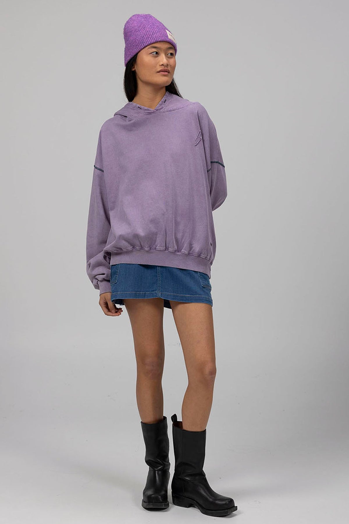 TEEN DISTRESSED STAR HOODIE PURPLE