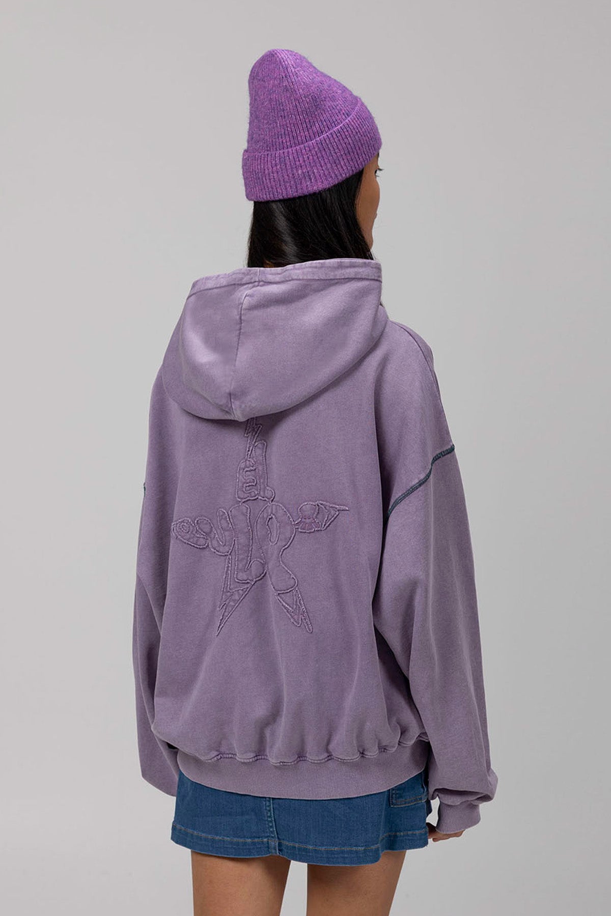 TEEN DISTRESSED STAR HOODIE PURPLE