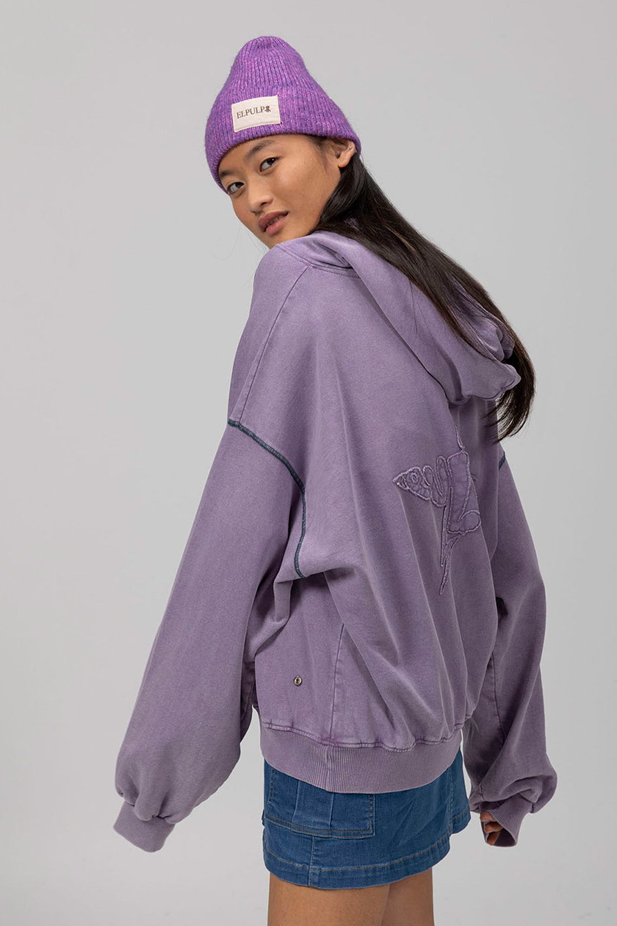 TEEN DISTRESSED STAR HOODIE PURPLE