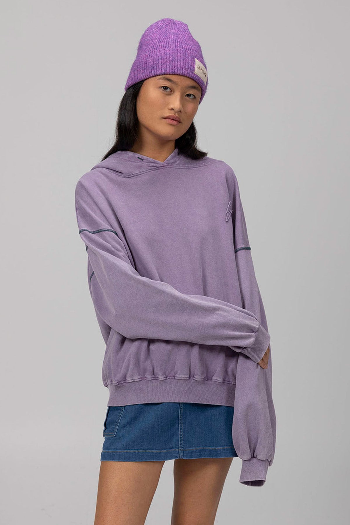 TEEN DISTRESSED STAR HOODIE PURPLE