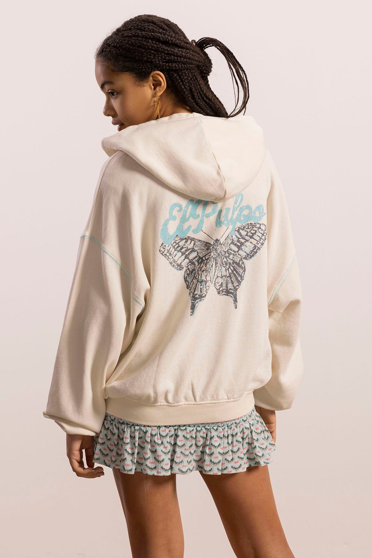 SUDADERA TEEN CON CAPUCHA MONARCH BUTTERFLY BLANCO ROTO