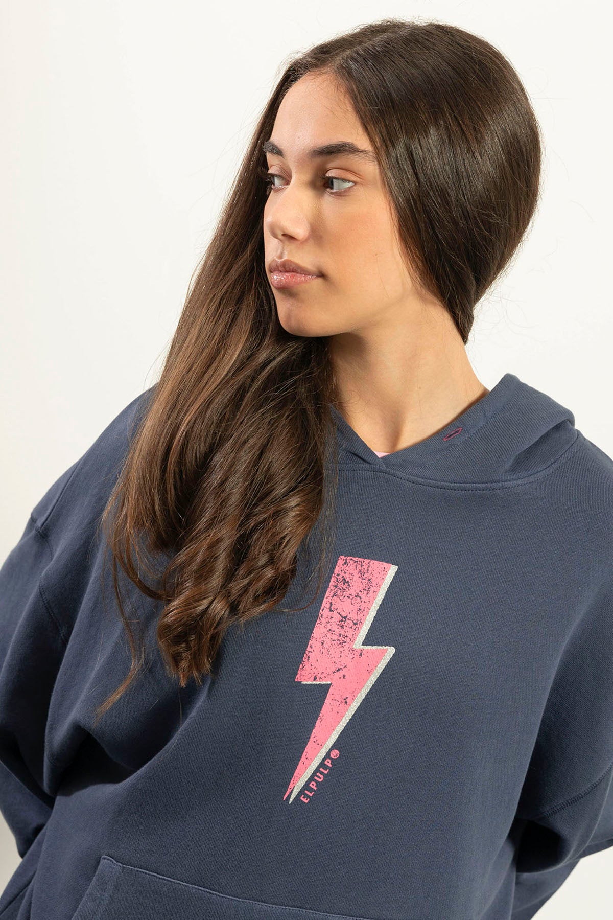 TEEN SWEATSHIRT WITH WASHED HOODIE LIGHTNING NAVY BLUE DELAVÉ