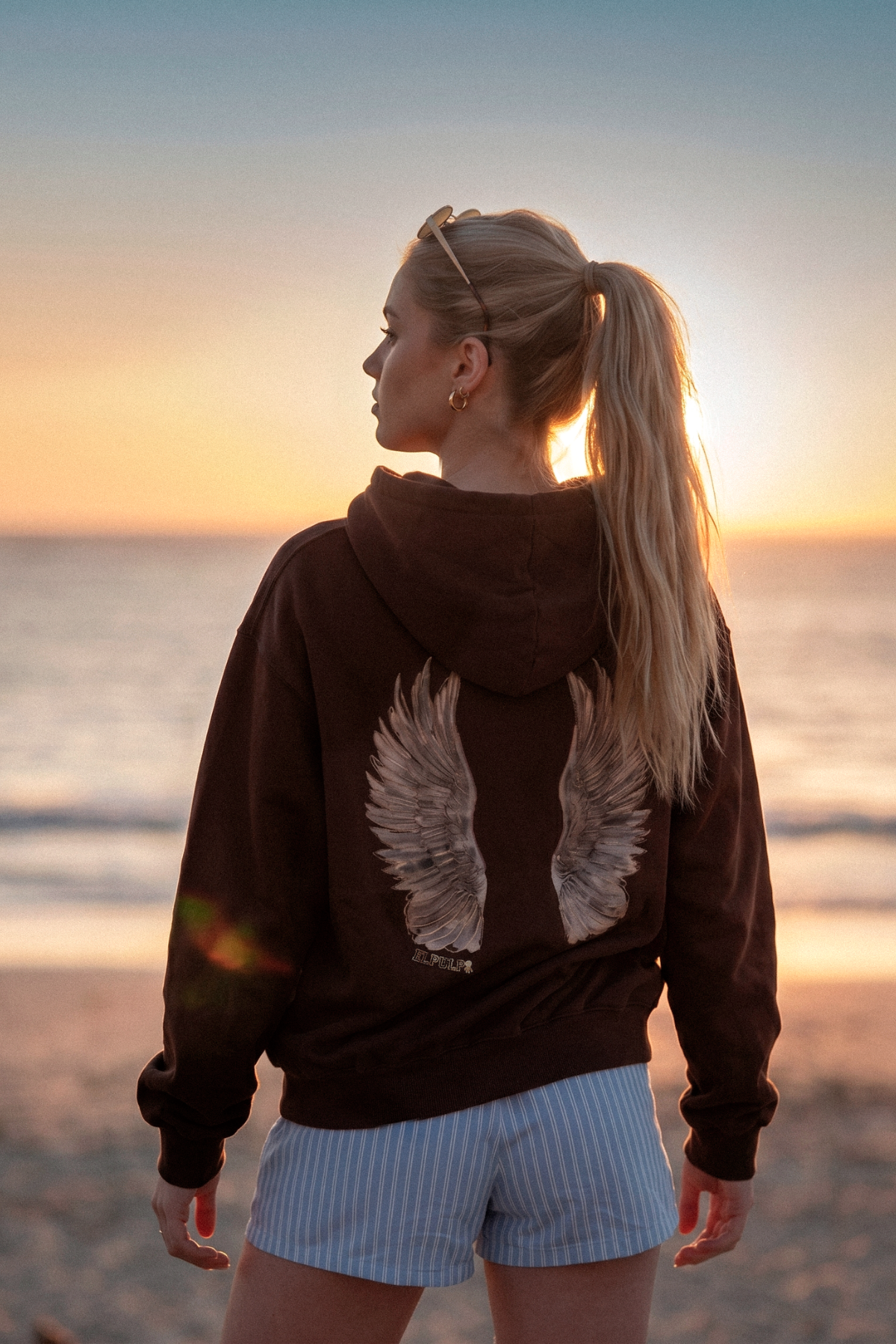 Sudadera capucha teen alas marrón chocolate