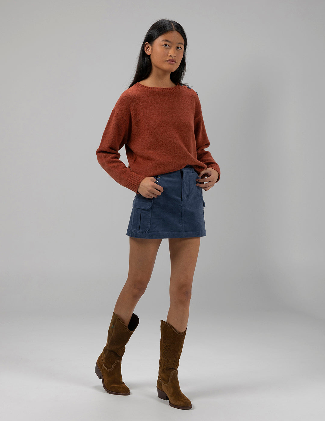 TEEN KNITTED JERSEY WITH ROUND NECK IN TILE