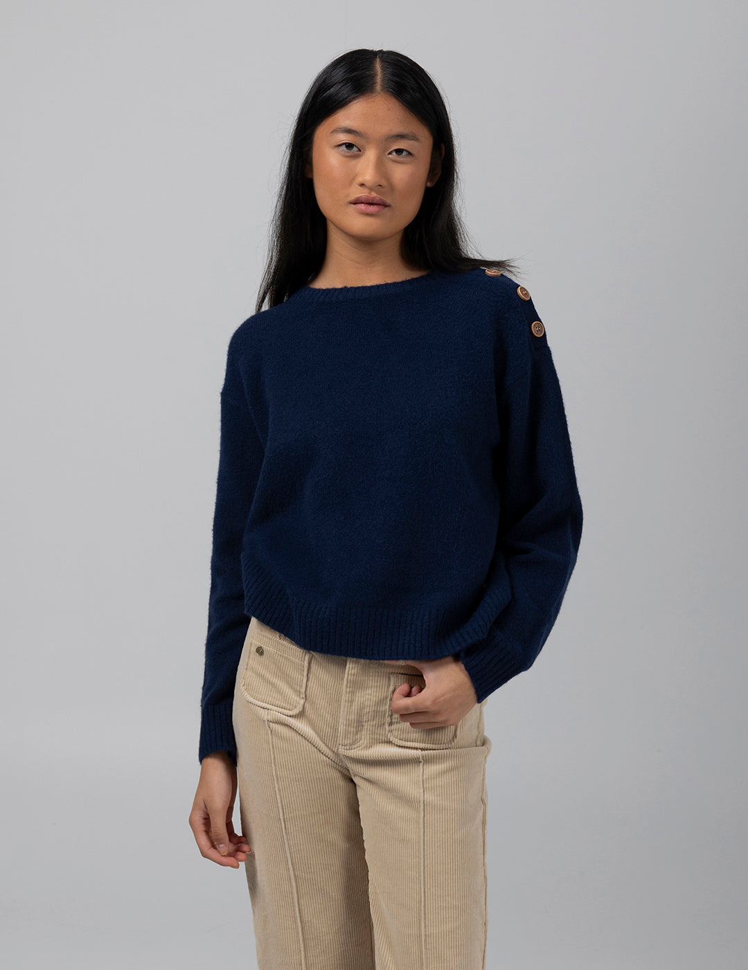 NAVY BLUE TEEN ROUND NECK KNITTED SWEATER