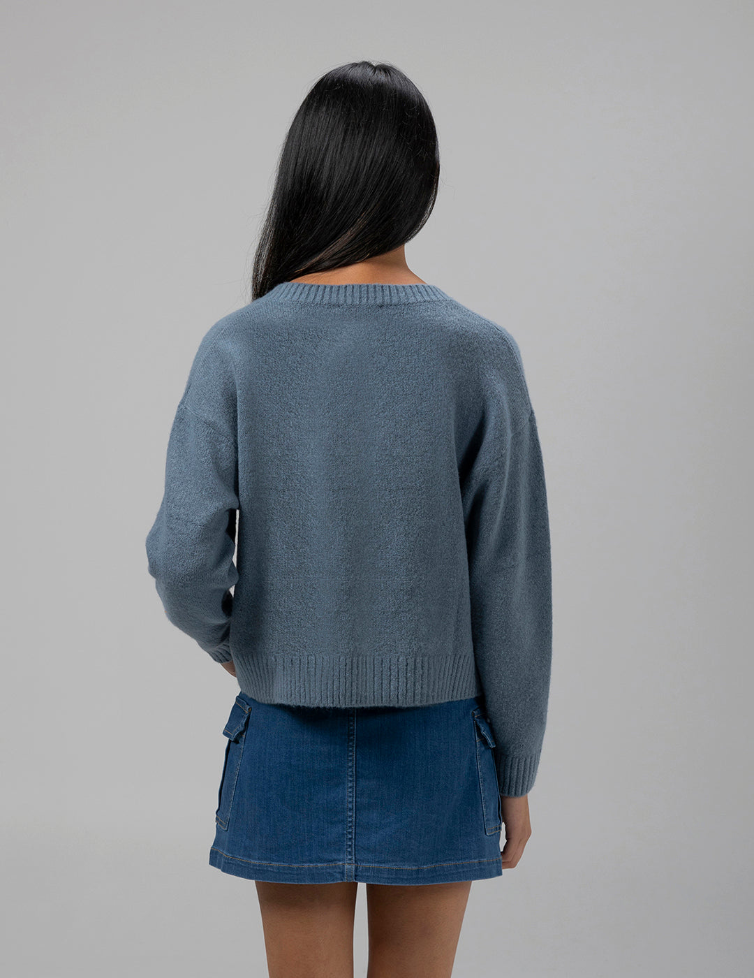 TEEN KNITTED SWEATER WITH GREY BLUE V-NECK