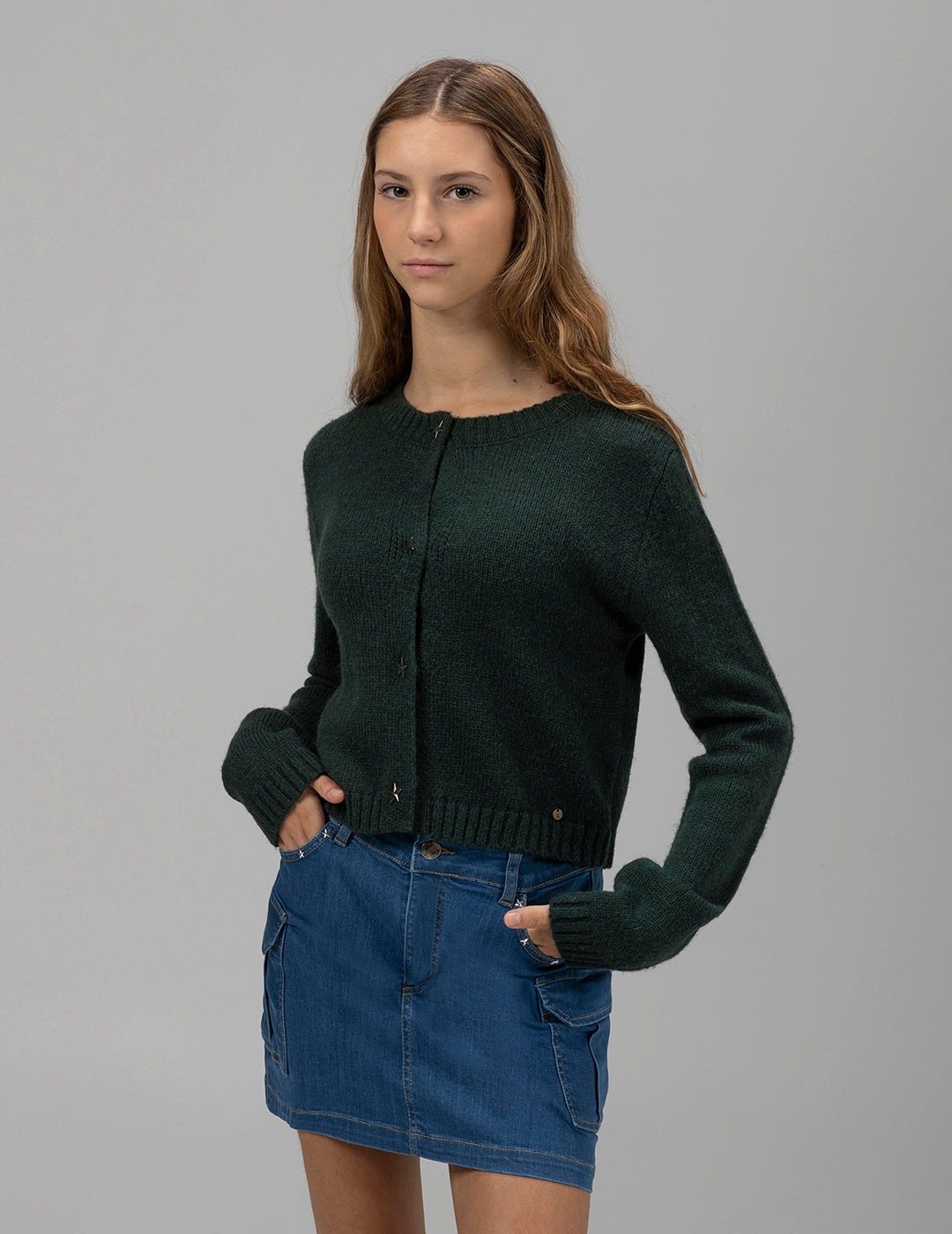 TEEN KNITTED JACKET WITH ENGLISH GREEN STAR BUTTONS