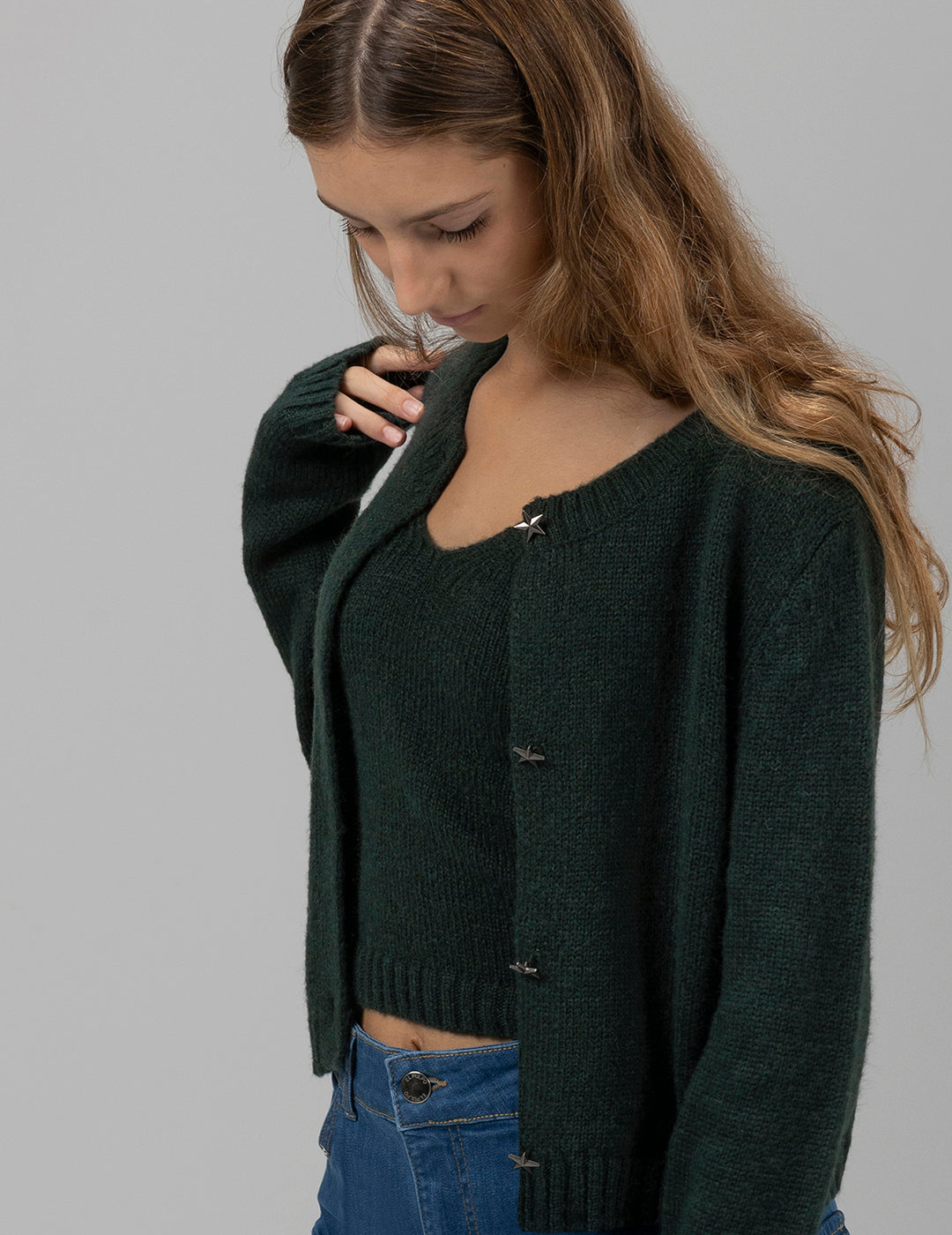 TEEN KNITTED JACKET WITH ENGLISH GREEN STAR BUTTONS