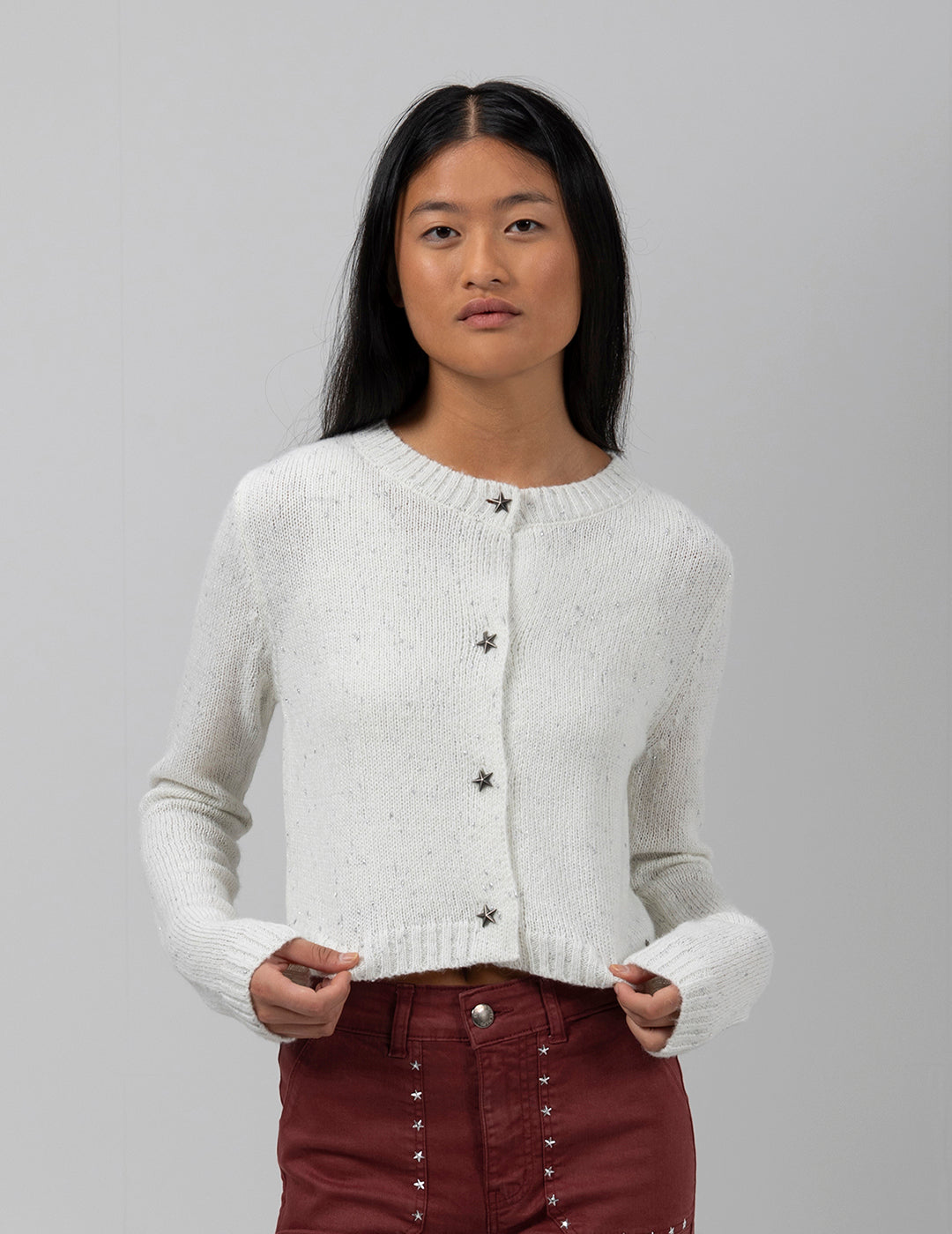 TEEN KNITTED JACKET WITH OFF-WHITE LUREX STAR BUTTONS