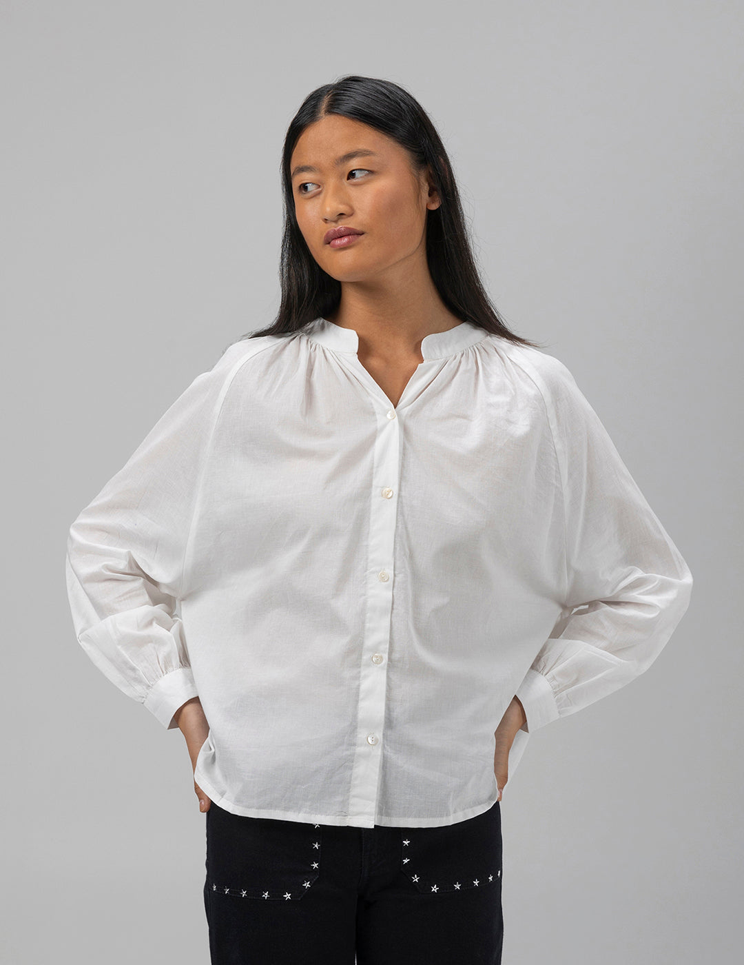 PURE WHITE RANGLAN SLEEVE TEEN SHIRT