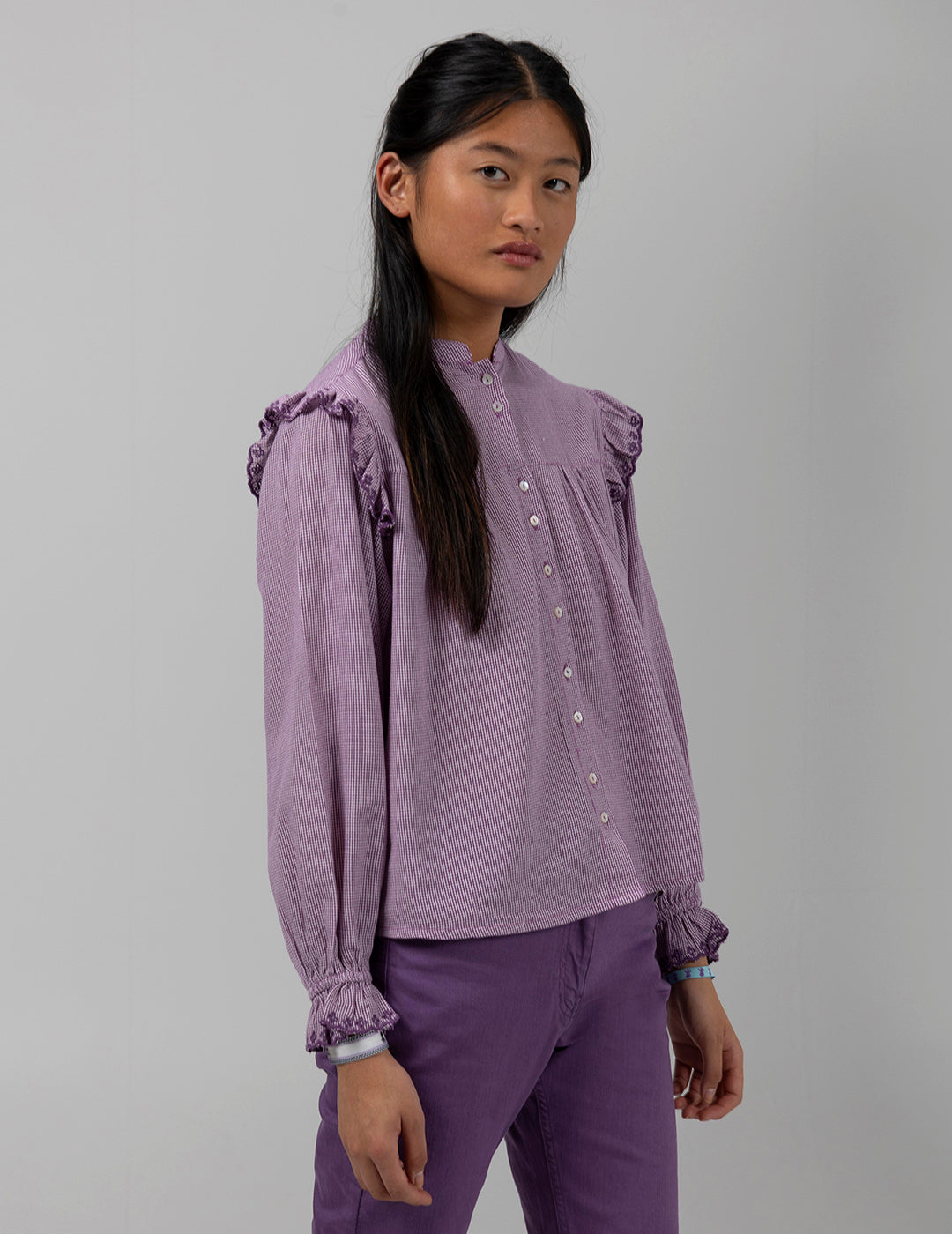 ROMANTIC TEEN SHIRT MICRO PURPLE HOUNDSTOOTH