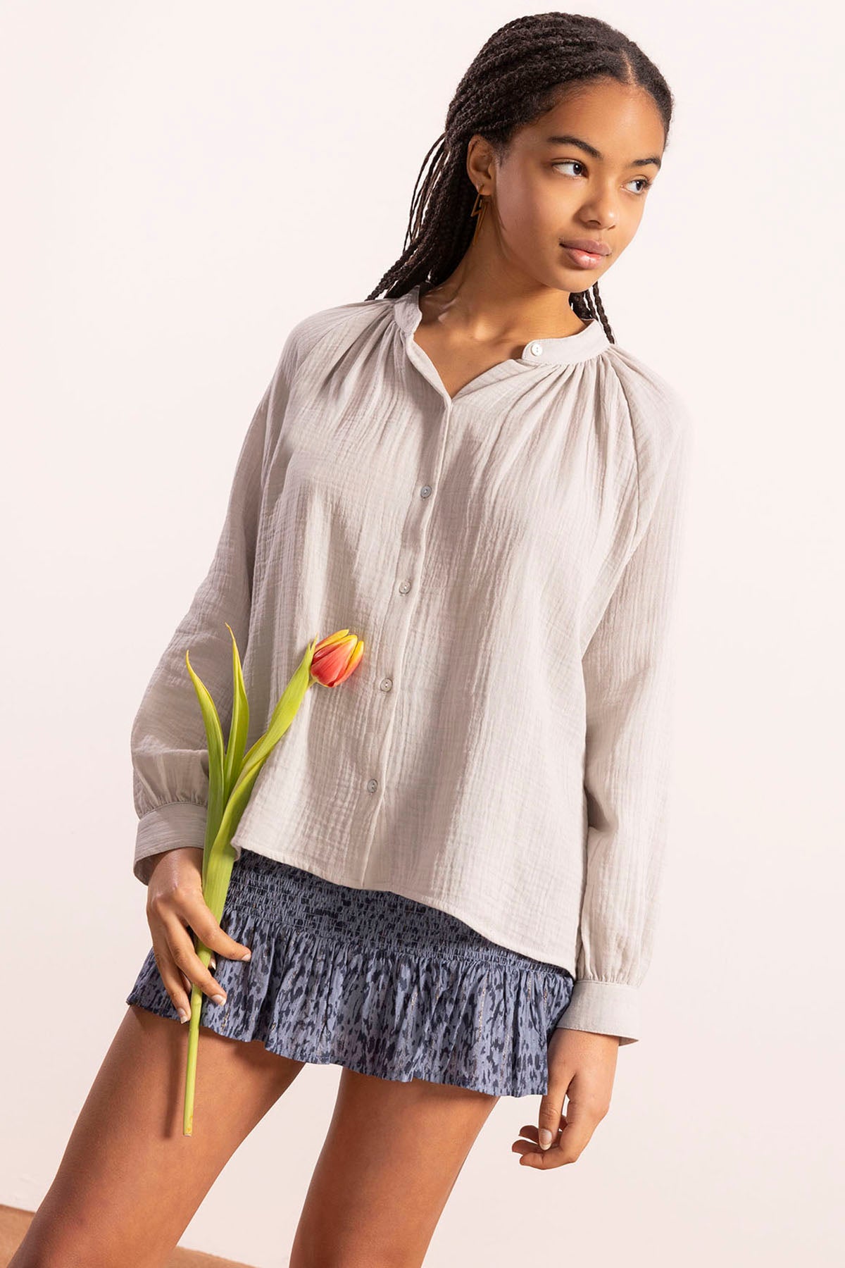 TEEN SHIRT RANGLAN SLEEVE BAMBULA PEARL GRAY