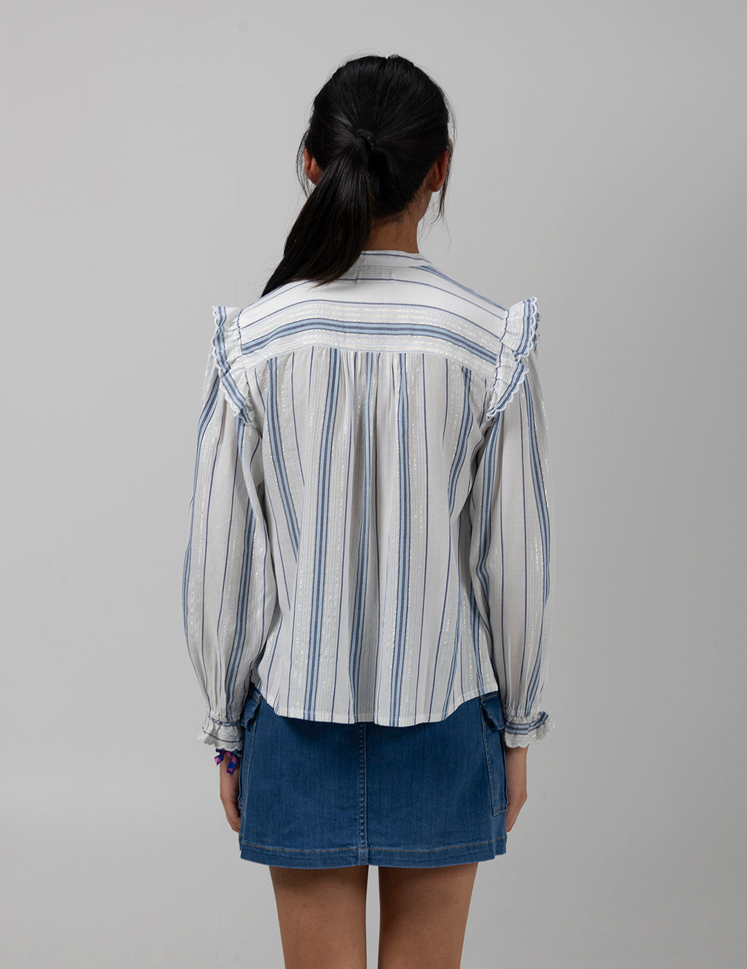 ROMANTIC TEEN SHIRT WITH CAPRI BLUE LUREX STRIPES