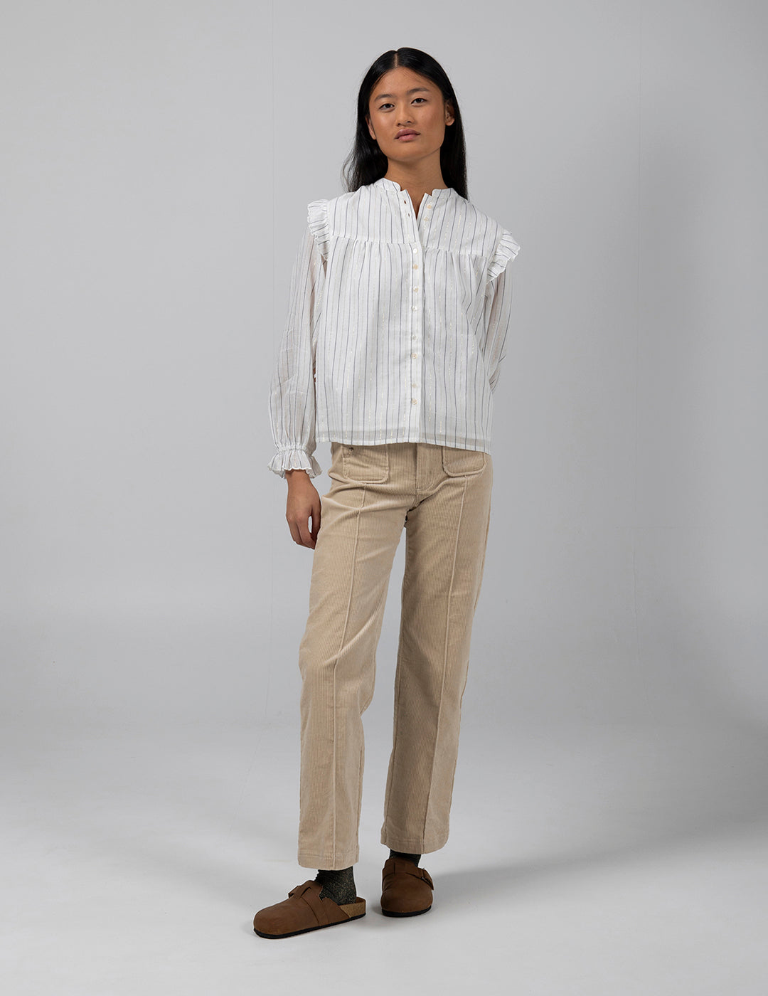 ROMANTIC TEEN SHIRT WITH TWO-TONE STRIPES IN OFF-WHITE LUREX