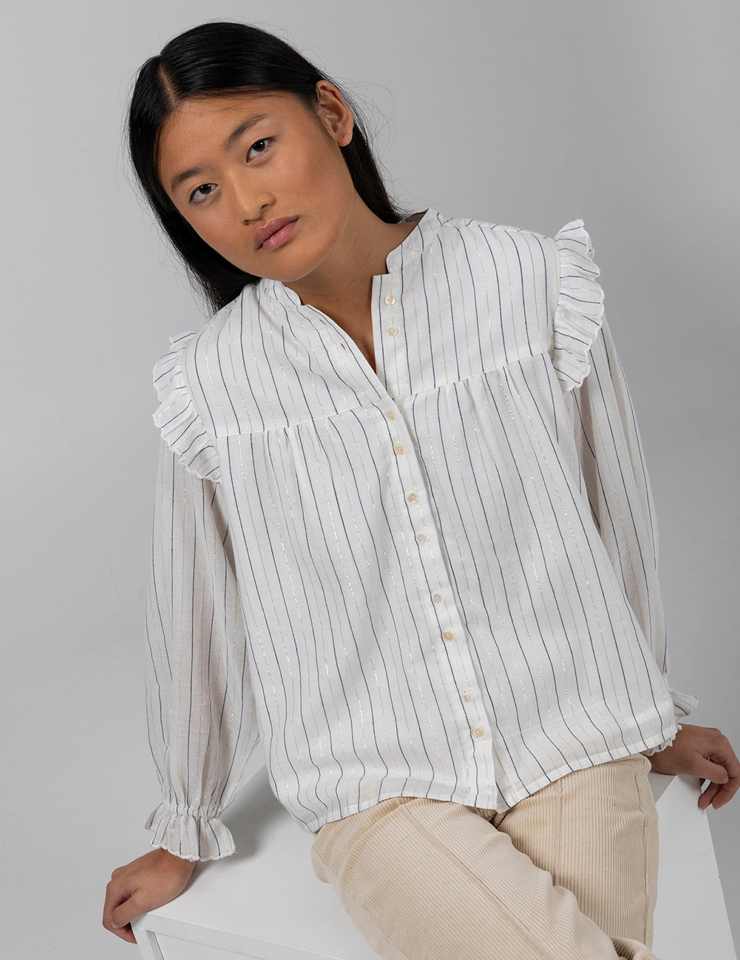 ROMANTIC TEEN SHIRT WITH TWO-TONE STRIPES IN OFF-WHITE LUREX