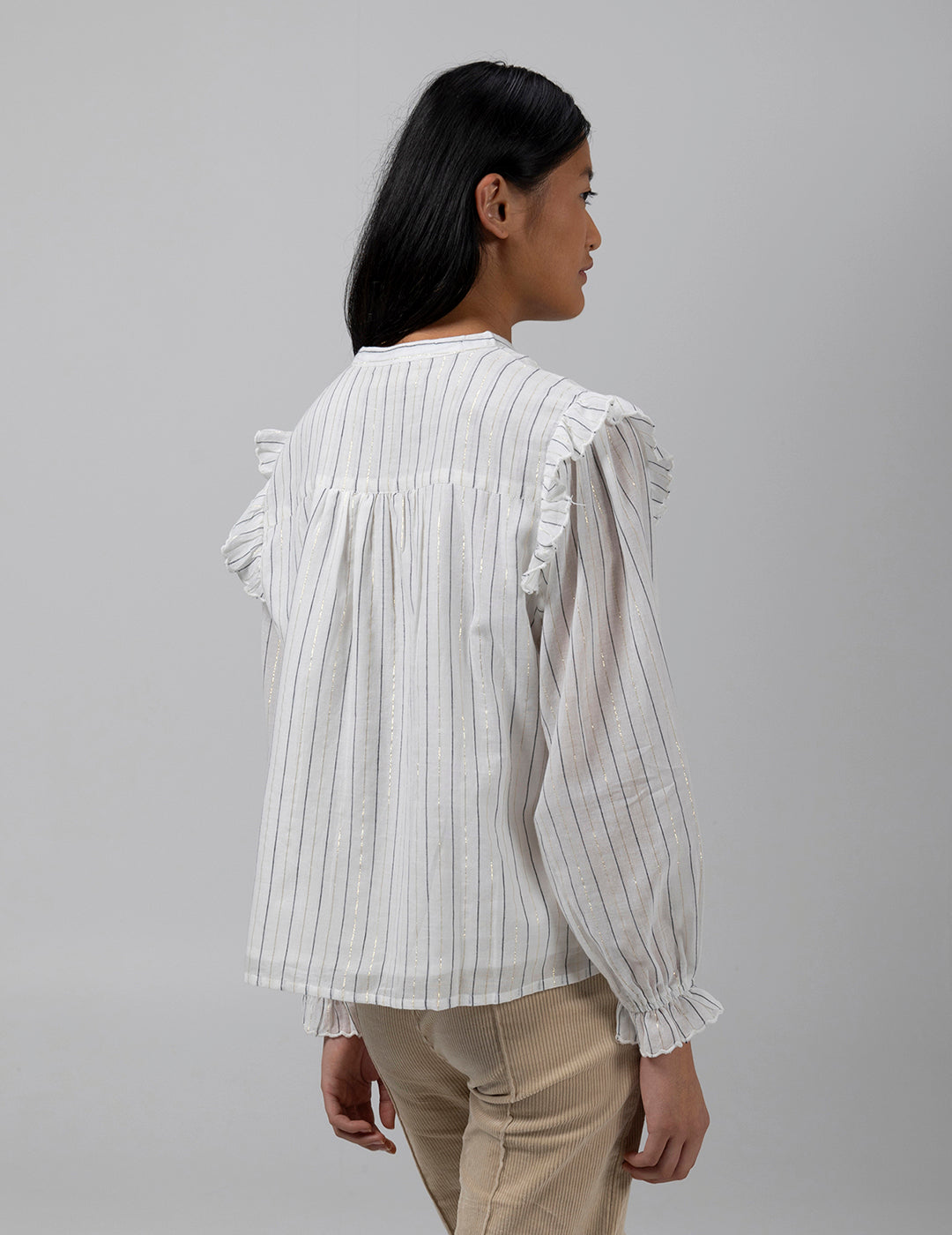 ROMANTIC TEEN SHIRT WITH TWO-TONE STRIPES IN OFF-WHITE LUREX