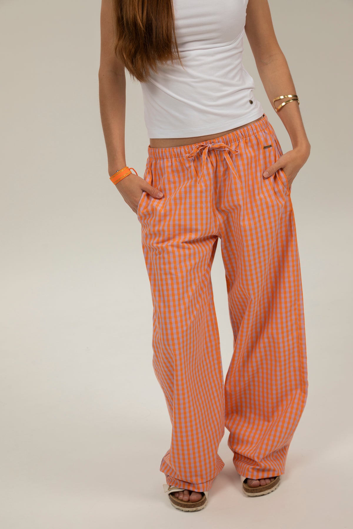 Pantalón teen cuadros vichy naranja