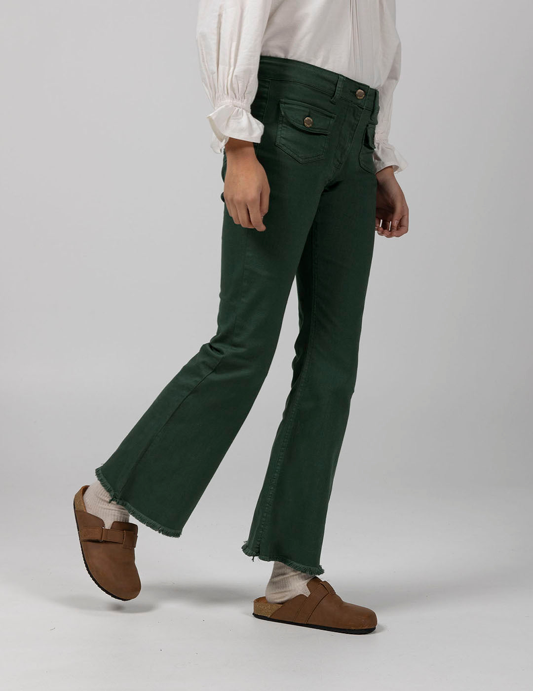 ENGLISH GREEN HIGH WAIST TEEN DENIM FLARE PANTS