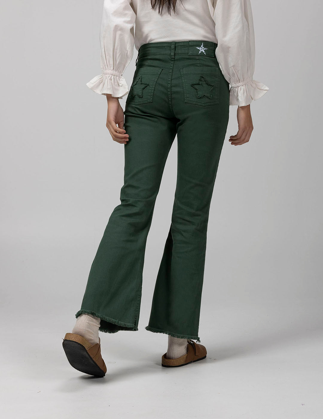 ENGLISH GREEN HIGH WAIST TEEN DENIM FLARE PANTS