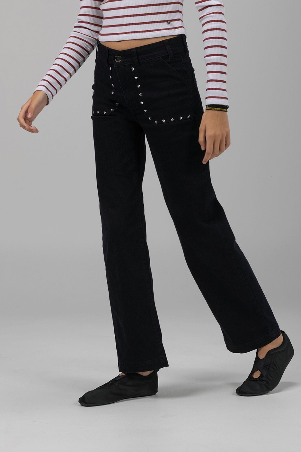 PANTALÓN TEEN DENIM CULOTTE NEGRO DELAVÉ