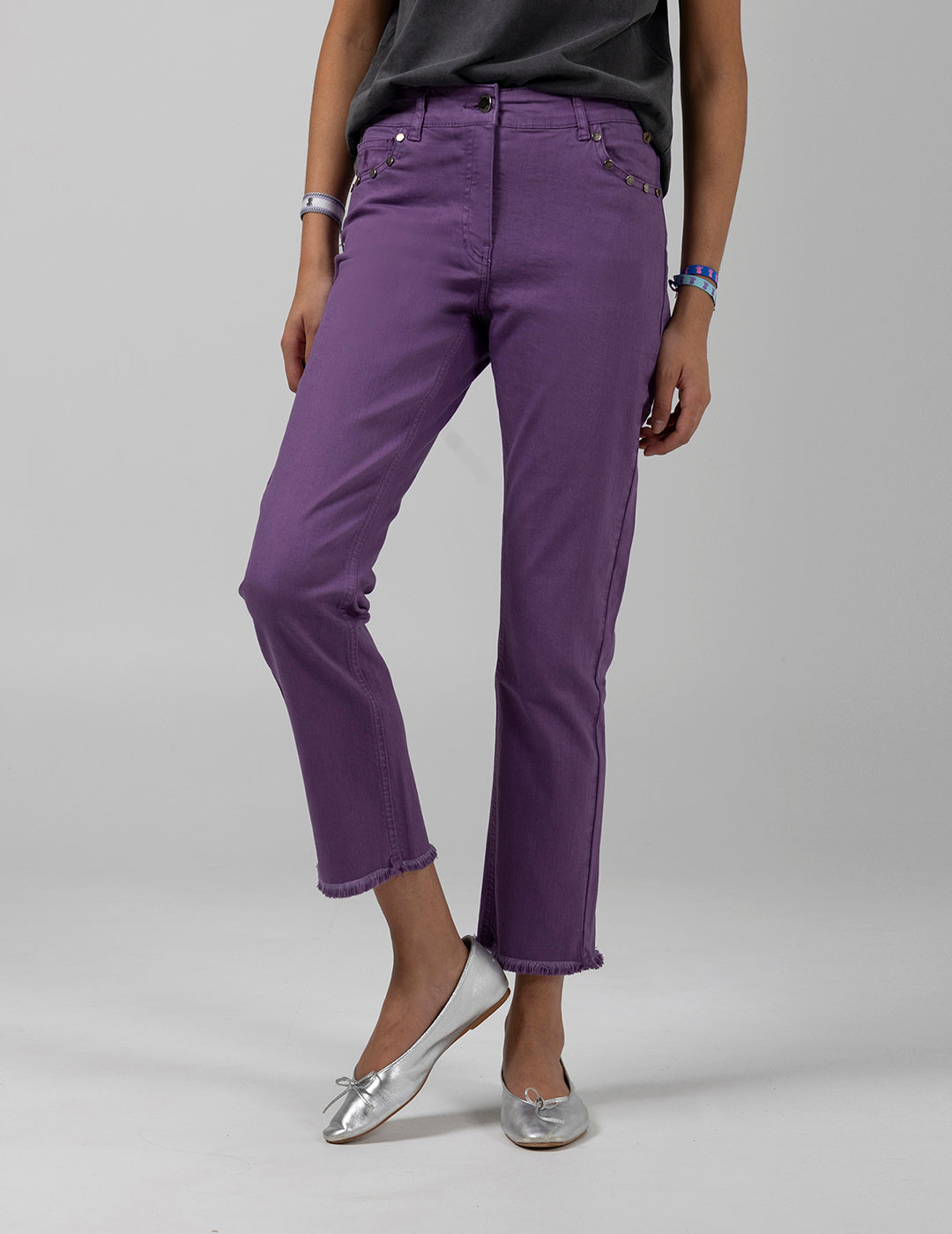 PURPLE TEEN FRAYED DENIM FLARE PANTS