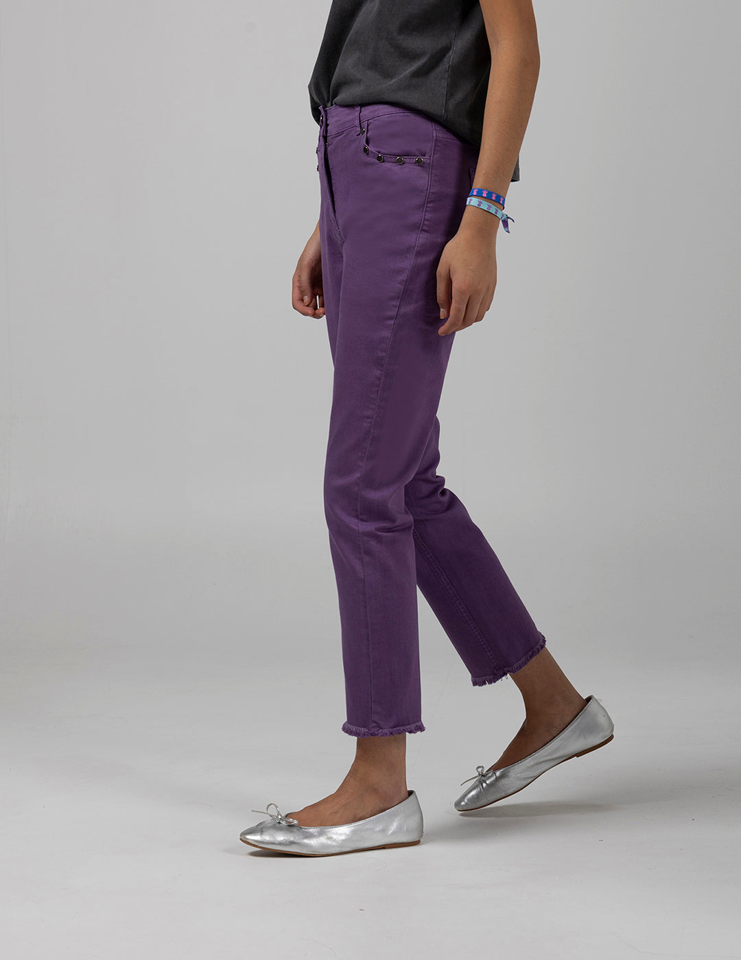 PURPLE TEEN FRAYED DENIM FLARE PANTS