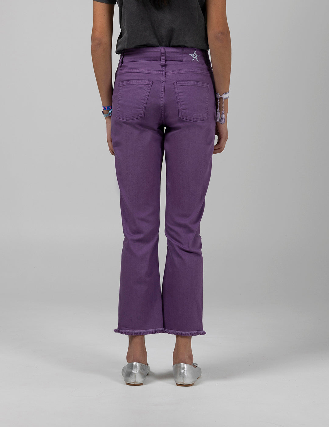 PURPLE TEEN FRAYED DENIM FLARE PANTS