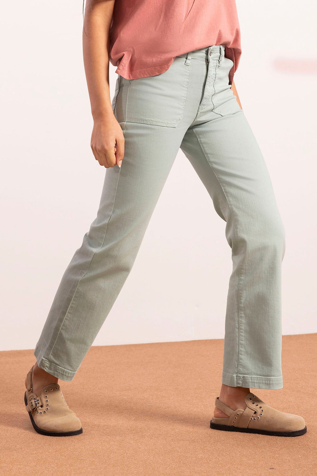 TEEN DENIM CULOTTE PANTS WITH STUDS BLUE-GREEN