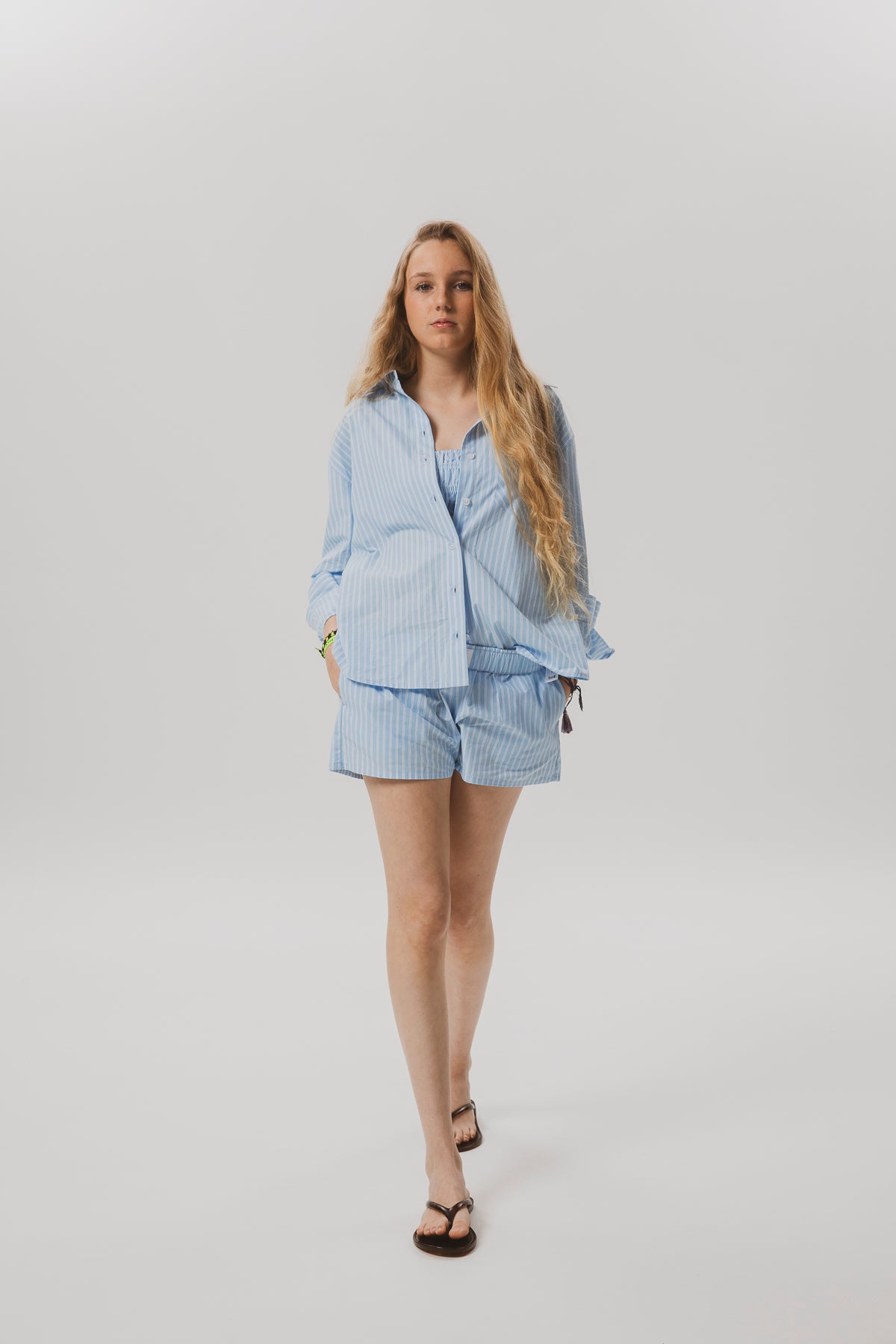 Shorts teen rayas azul medio