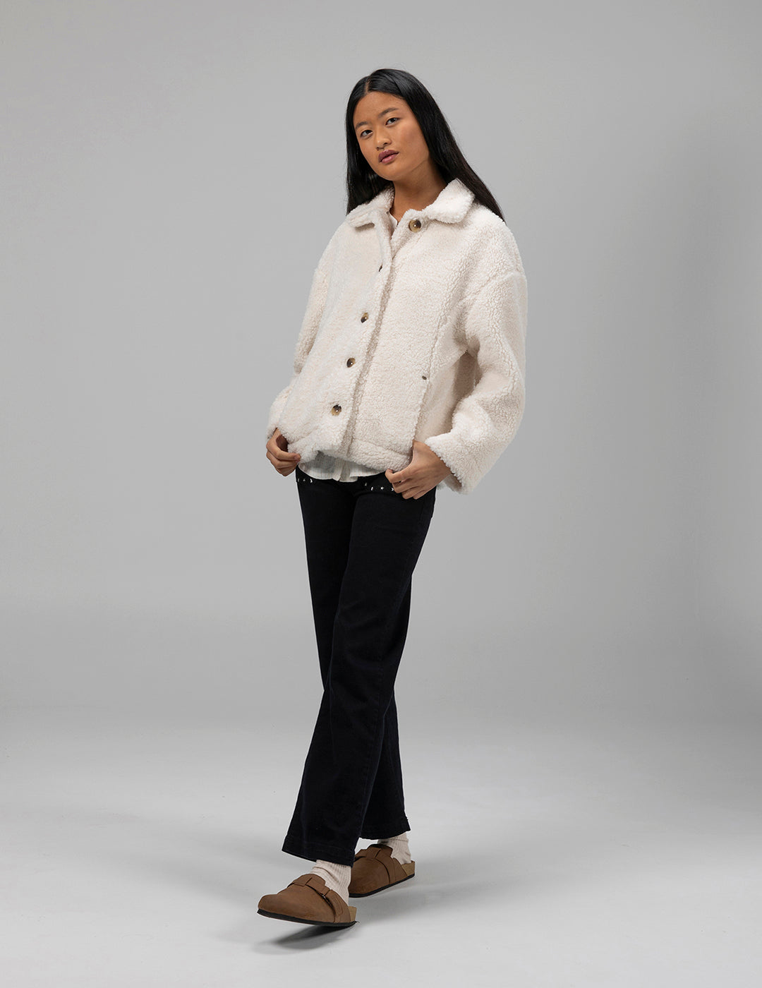 CHAQUETA TEEN BORREGUILLO BLANCO ROTO