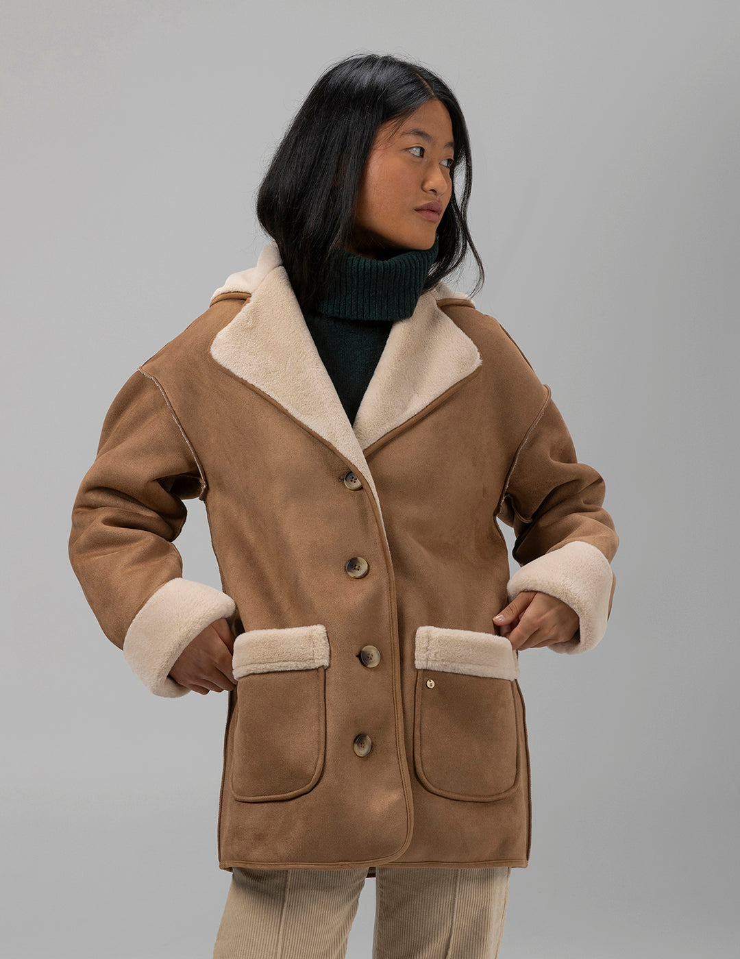 TEEN DOUBLE-SIDED JACKET WITH CAMEL LAPEL COLLAR