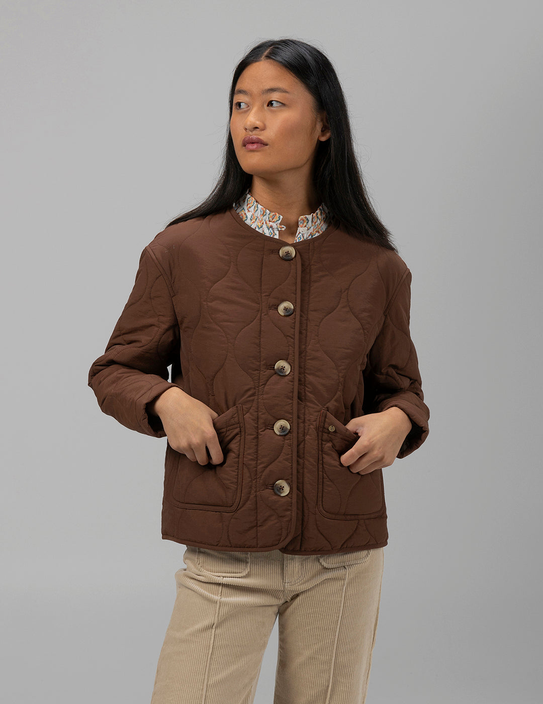 CHOCOLATE BROWN TWO-TONE QUILTED TEEN JACKET