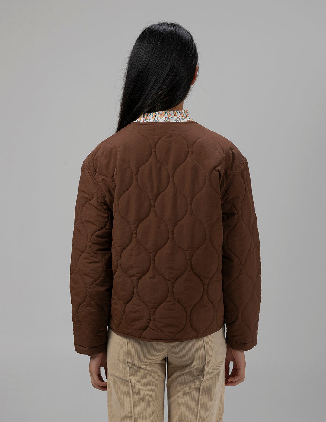 CHOCOLATE BROWN TWO-TONE QUILTED TEEN JACKET